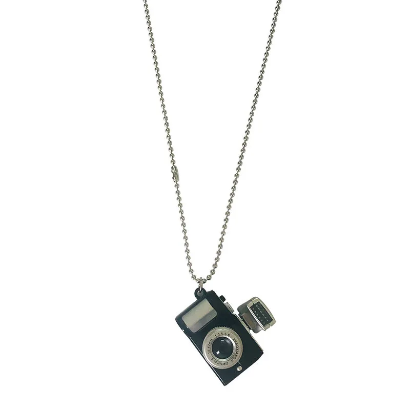 

LOVOACC Personality Metallic Camera Pendant Necklaces Punk Silver Color Beads Chains Necklace for Women Girls Birthday Gifts