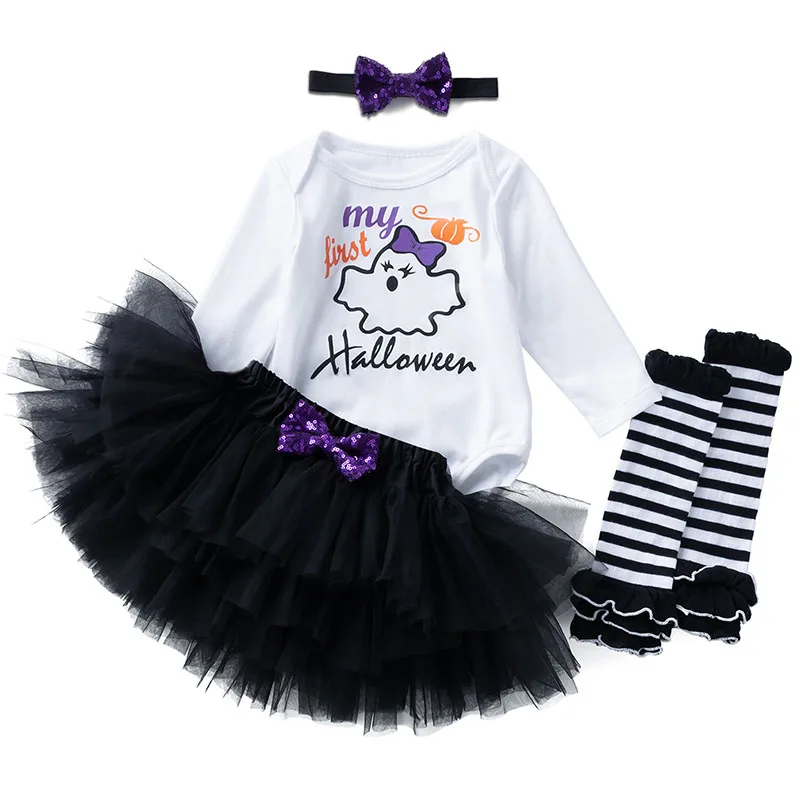 Осенний малыш мой 1 й Хэллоуин Тюлевое платье Маленькая девочка чёрный