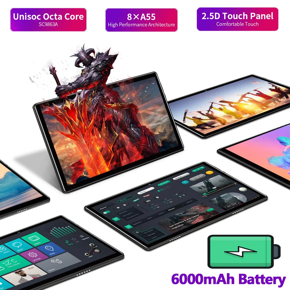 10-дюймовый планшет с восьмиядерным процессором ОЗУ 6 ГБ ПЗУ 64 аккумулятором 6000