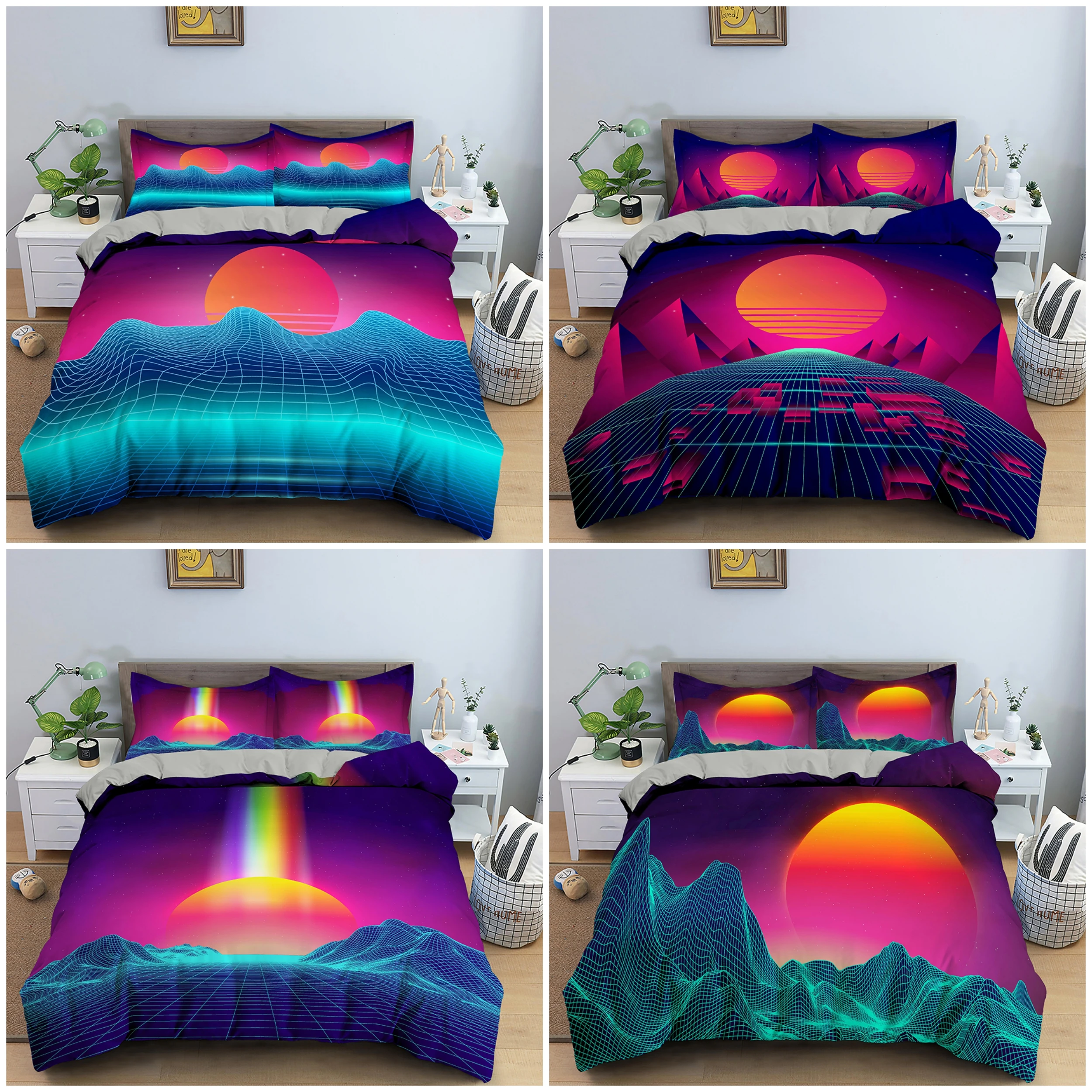 

Abstract Sunset Pattern Duvet Cover Soft Microfiber Bedding Set Comforter Cover Full Queen King Bedclothes Pillowcases 2/3pcs