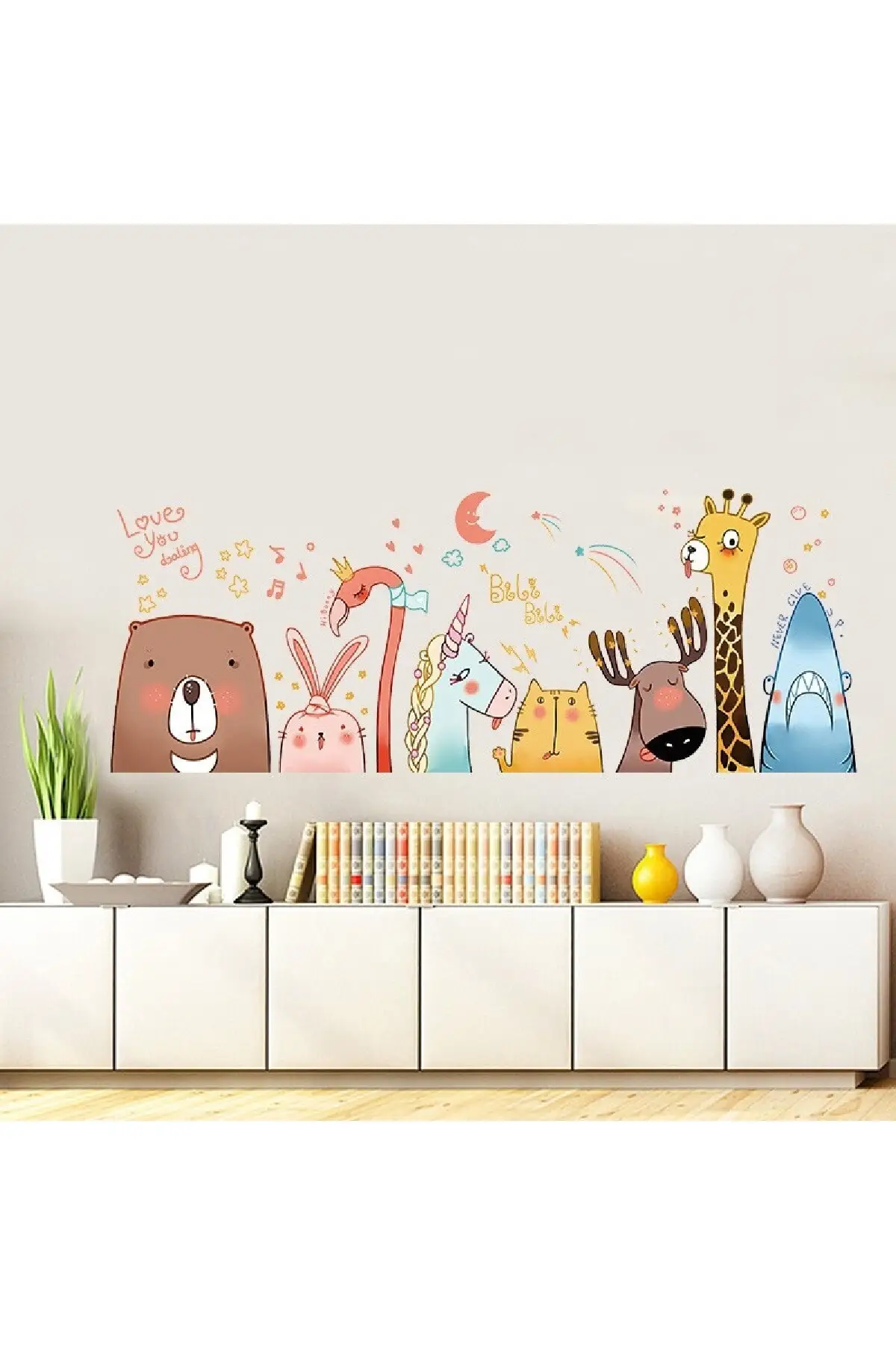 

135 X 51 CM Brown Flamingo Unicorn and Cute Animals Themed Kids Room Wall Sticker Quality Product 2021 Trend New Fashion Stylish Great Wall Sticker for Children Useful And Easy Application