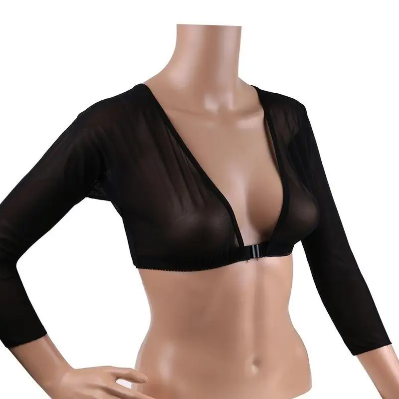 

Women Bottoming Sleeve Cover Stylish Mesh Top Front Button Long Sleeve T-shirt Black White Sleeves Slimming Arm Cover Shoulder