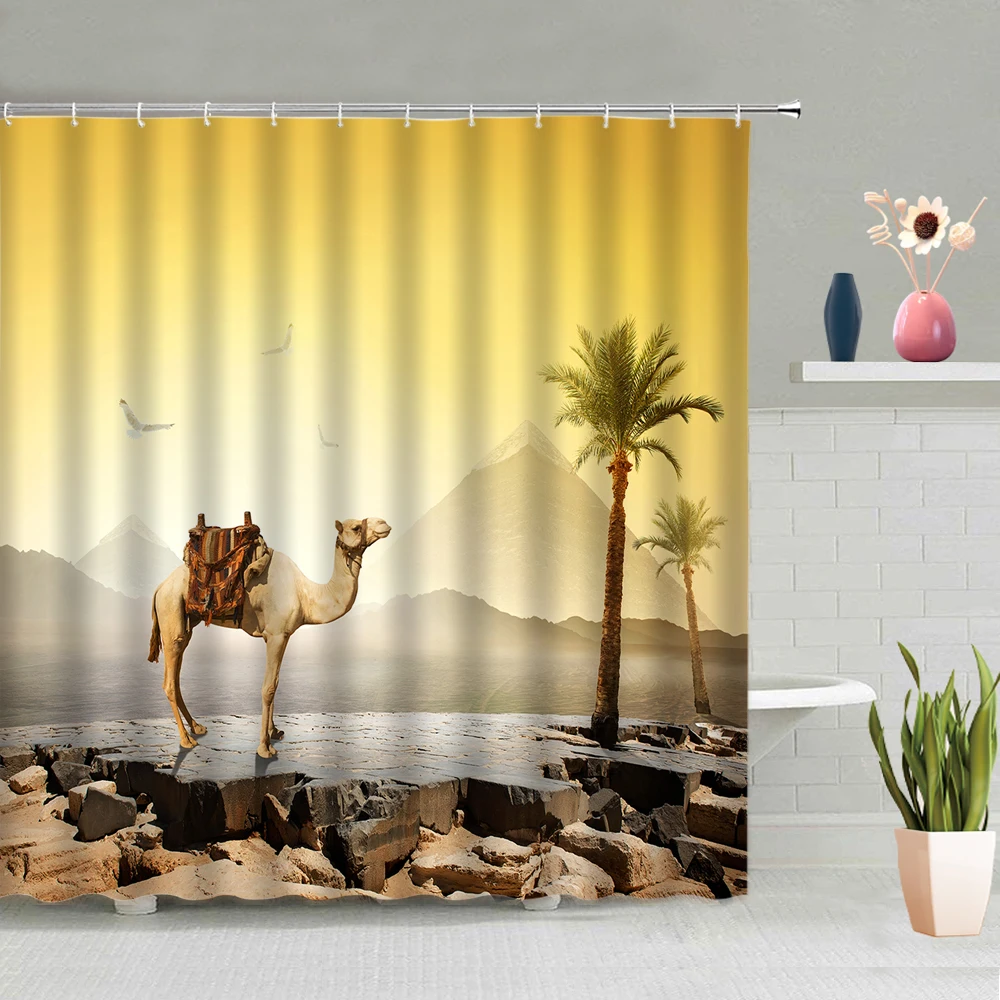 Deer Zebra Elephant Horse Camel Crane Animal Desert Sunset Forest Scenery Pattern Washable With Hook Set