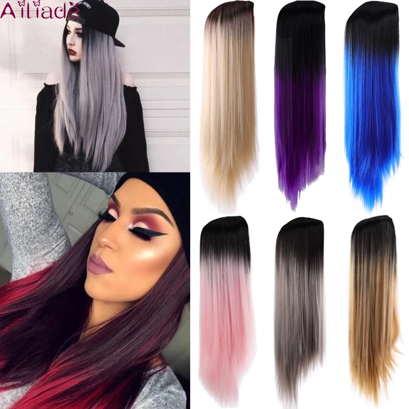 Парики AILIADE Омбре розовые/фиолетовые прямые термостойкие синтетические волосы