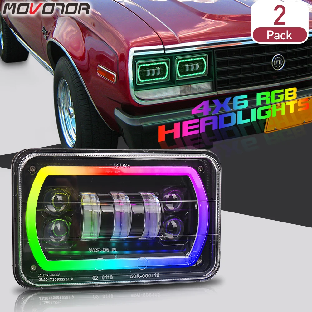 Новинка 4x6 светодиодные фары DIY RGB гало Белый DRL квадратные Запечатанные