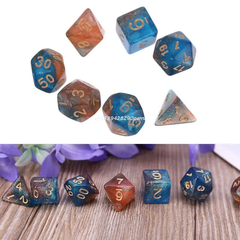 7 шт. D20 акриловые полигедрические игральные кости блестящие двухцветные