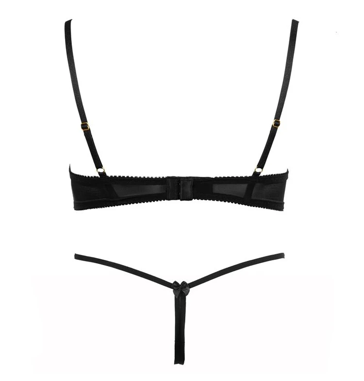 Черное Кружевное женское нижнее белье соблазнительные тонкие открытые трусики с