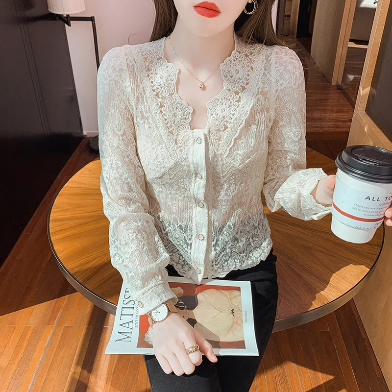 

Женские рубашки с кружевом и принтом, осень 2021