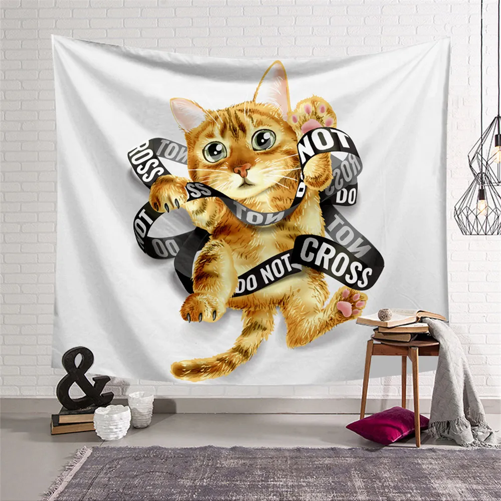

Cute Cat Polyester Printed Tapestry Background Decorative Cloth Factory Direct Sales Can Be Customized