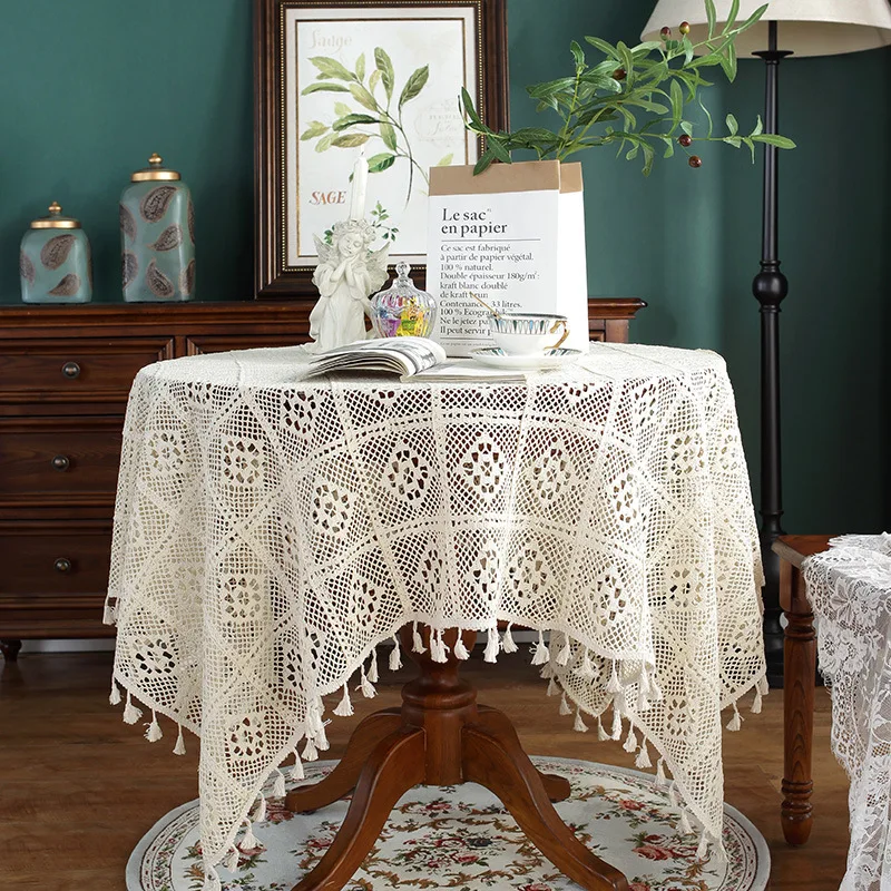 

Crochet Square Cotton Round Tablecloth Rectangular Elegant Piano Cover Cloth Wedding Table Cloth Dinning Table Decoration