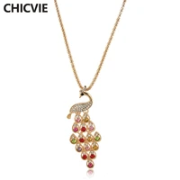 chicvie gold peacock open tail shape necklacespendants for women charms pendants jewelry statement crystal necklace sne190145
