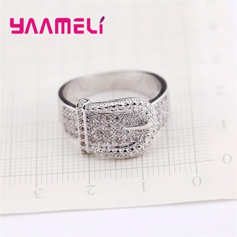 

New Shiny Belt Ring for Women Exquisite Austrian Small Crystals Bijoux High Quality 925 Serling Silver Jewelry