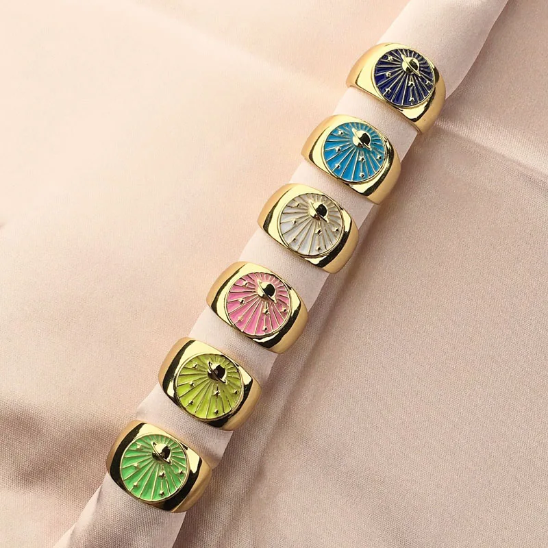 Золотая эмаль Вселенная планета кольца для женщин регулируемые летние звезды на