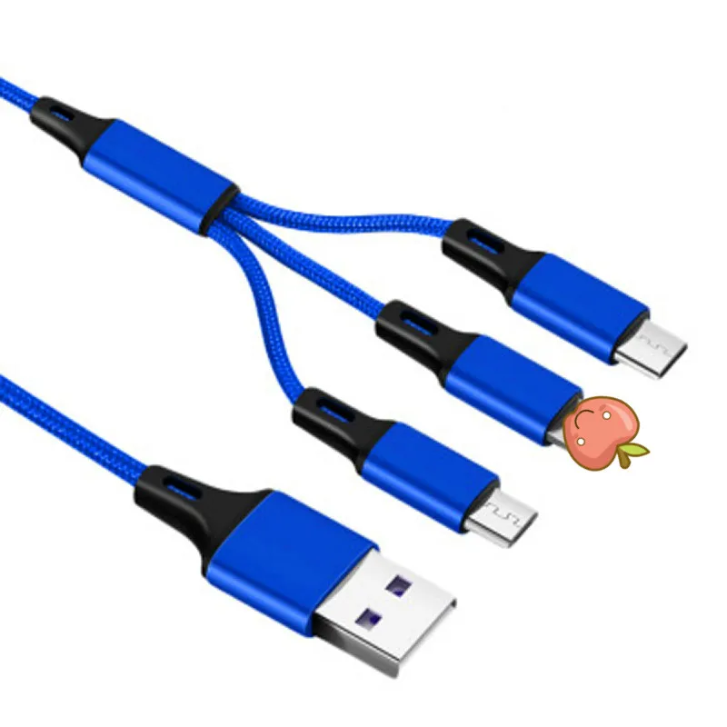 USB линия передачи данных 3а быстрая зарядная линия 1,2 м одна тяга три линии зарядки кабель передачи данных применяется для type-c для iphone