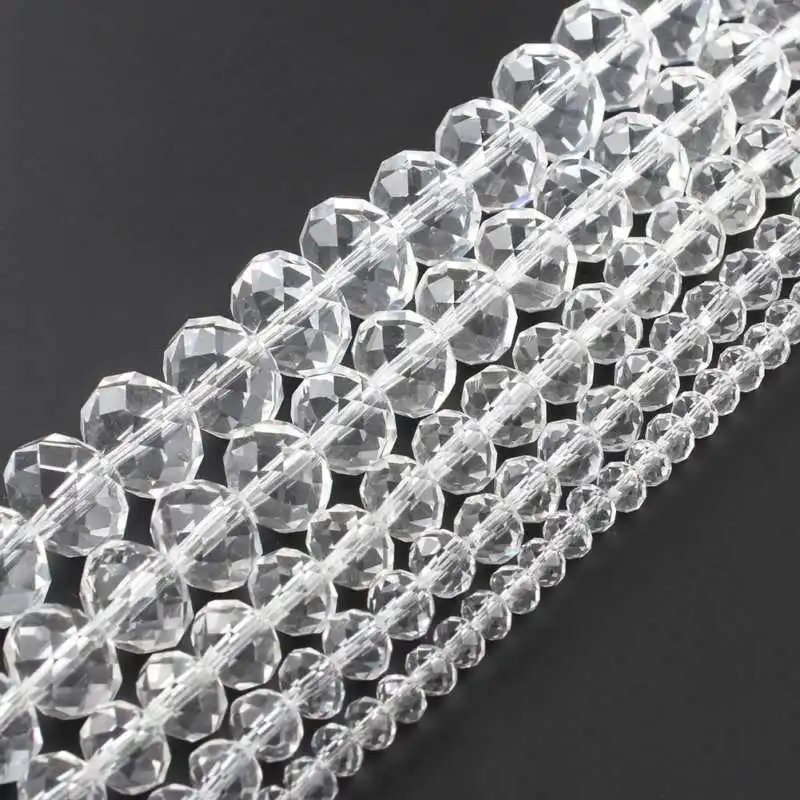 

Faceted White Austria Crystal Glass Rondelle Beads Round Loose Beads For Jewelry Making DIY Bracelet Earring Accessories 15''