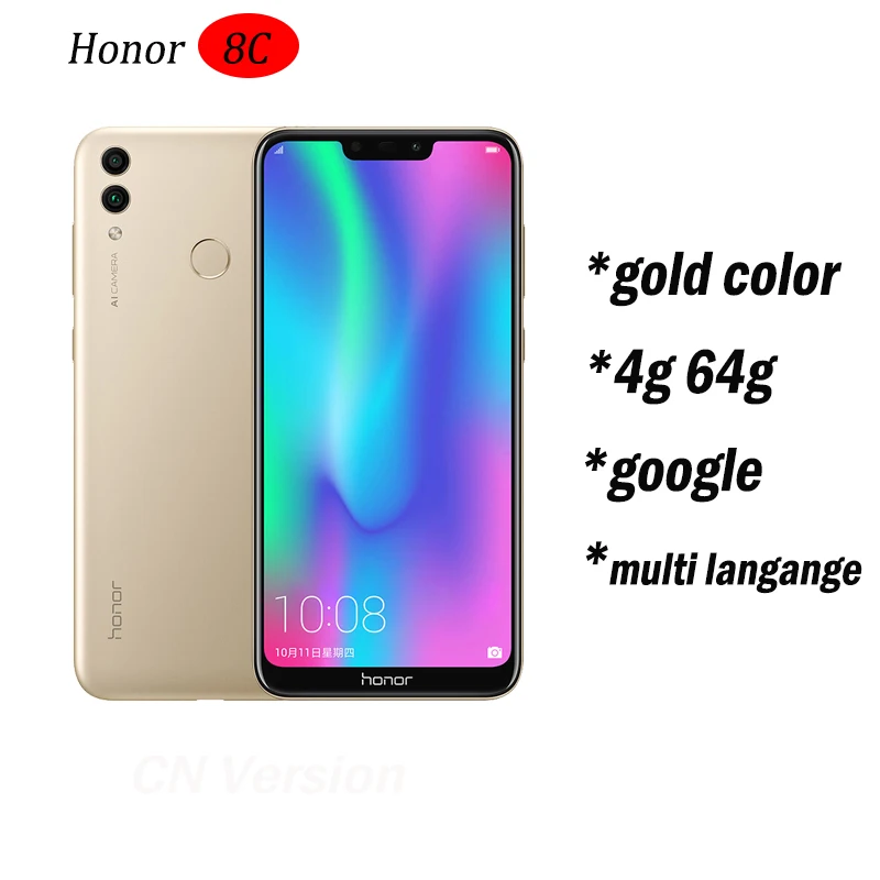 8c Honor 8c 3 слота Face ID 6,26 дюймов Восьмиядерный процессор Snapdragon 632, фронтальная камера 4000 МП, двойная камера заднего вида мАч - Цвет: 4g 64g gold