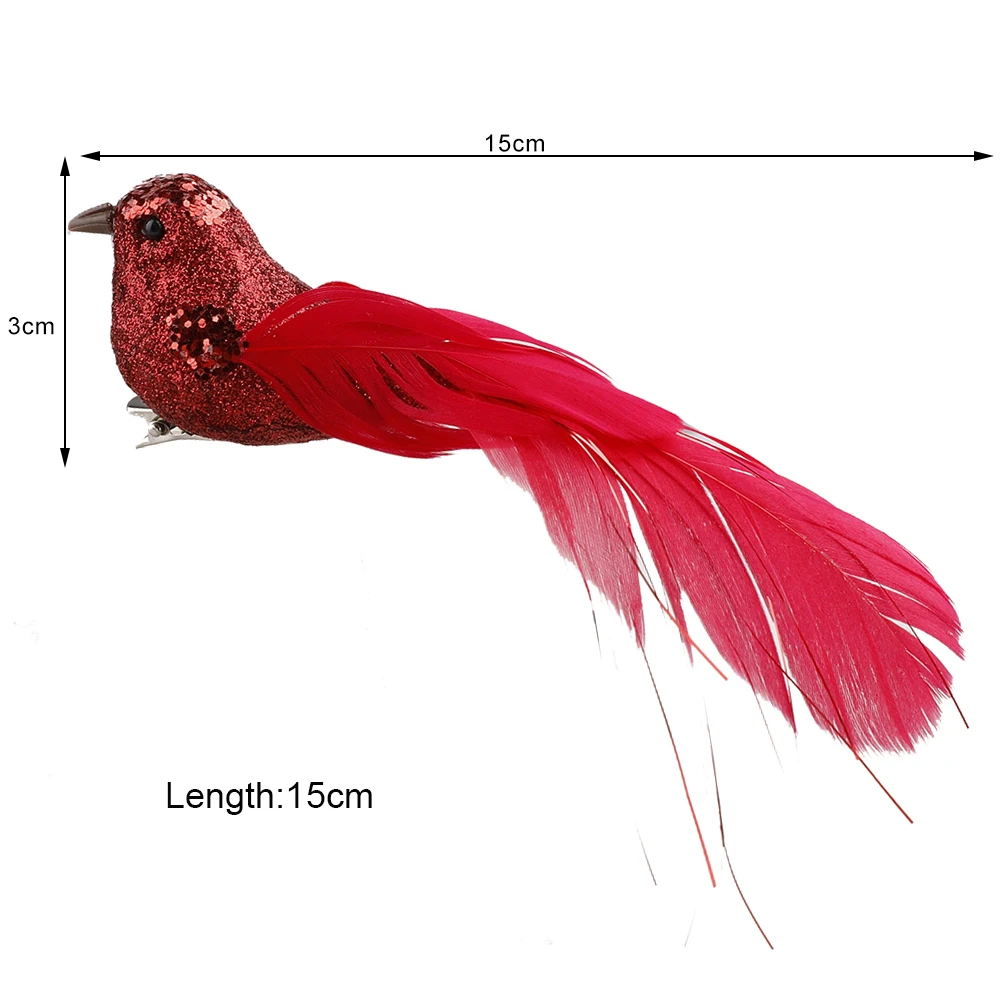 12Pcs Cardinal Clip On Christmas Tree Ornament Door Decorations With Alligator Clips Attached Red Feathers Artificial Birds | Дом и сад