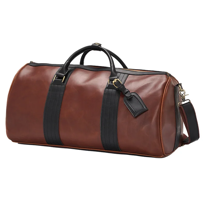 Мужская коричневая сумка дорожная водонепроницаемая кожаная большая