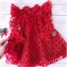 Новогоднее красное платье в горошек для девочек 3-8 лет