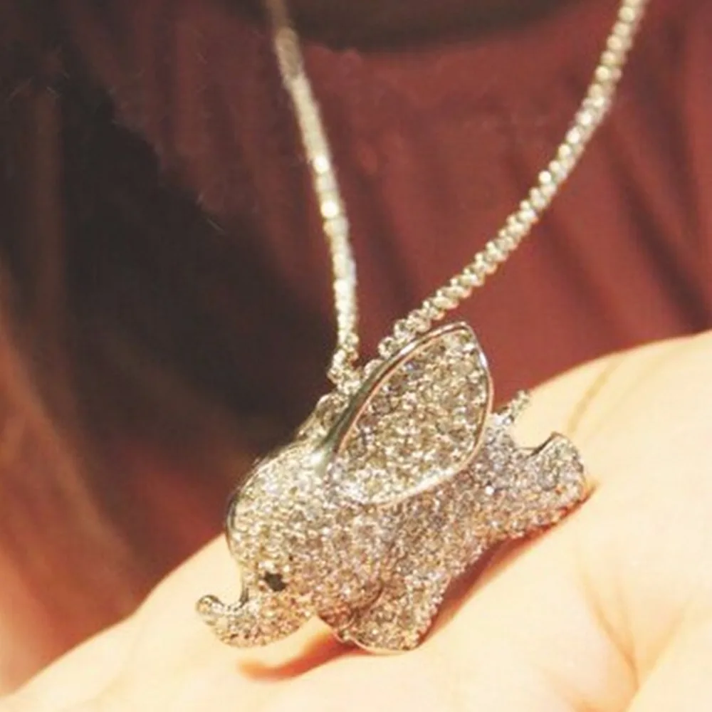 Ожерелье с кулоном Стразы красочными кристаллами в виде милого слона Женская