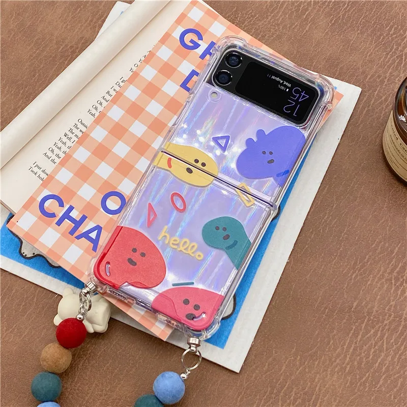 

For Samsung Galaxy ZFlip 3 Case Transparent Printed Shell Aurora Dinosaur Folding Protective Cover F7110 Candy Portable Female