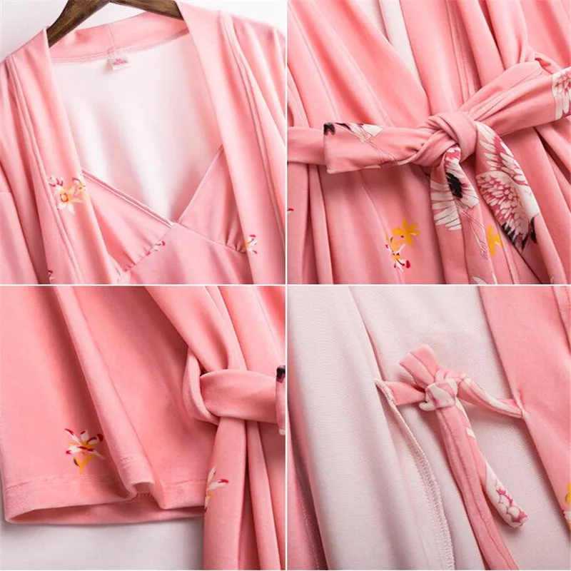Женский пижамный комплект 2020 весенний халат с принтом и Ночная сорочка на