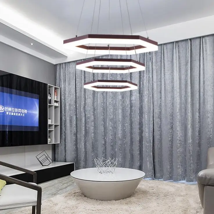 Простая светодиодная офисная люстра с шестигранным кольцом для гостиной