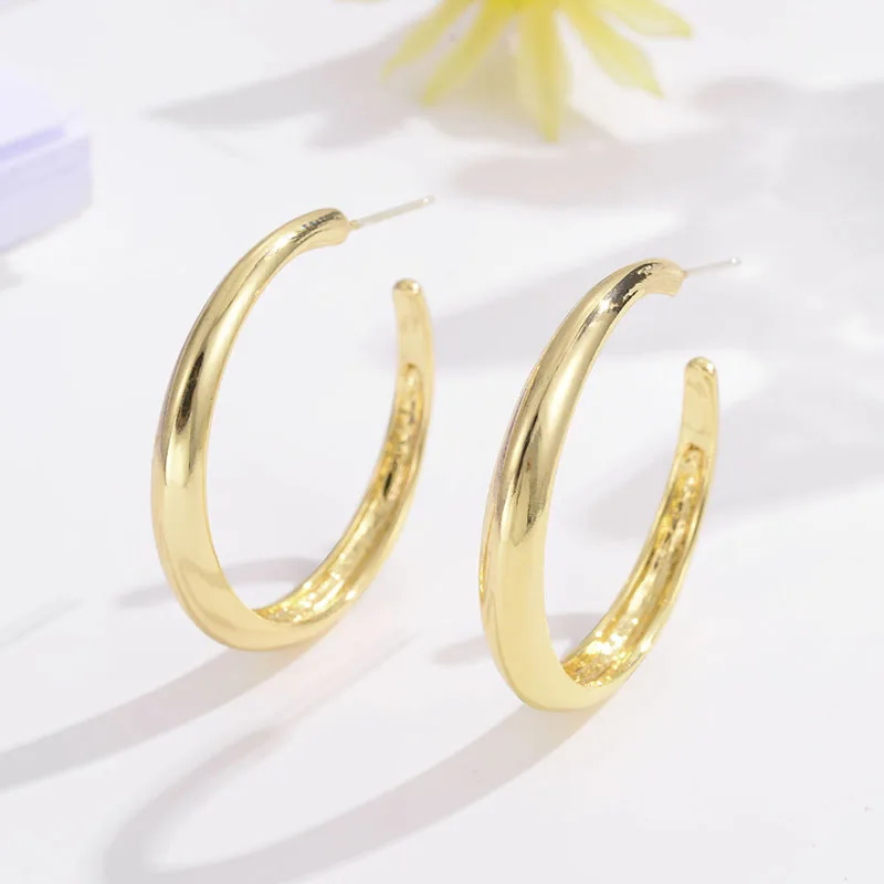 Большие модные серьги-кольца Shineland большие гладкие круглые металлические серьги