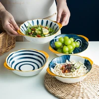 japanese tableware machine printed underglaze color ceramic plate double ear round baking plate deep plate vegetable plate