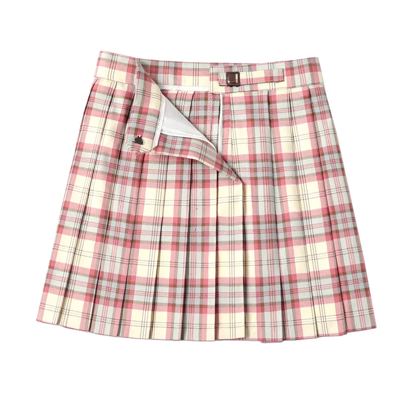 

Japanese uniform Lady Skirt Female spring summer Sweet High Waist A-line Mini Skirt Vintage Casual Women Plaid Skirt Chic Sashes