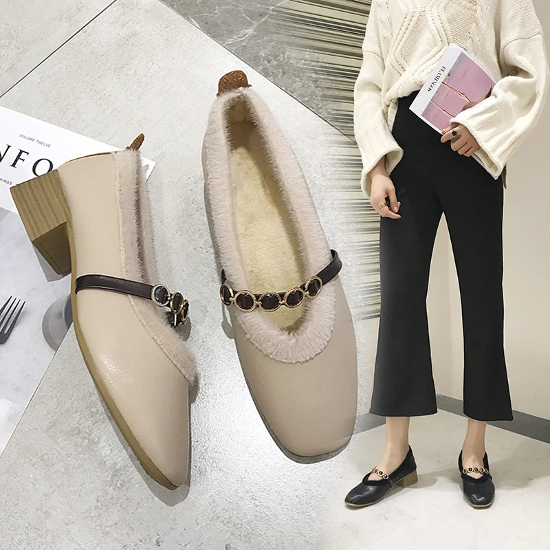 Mary/обувь с мелкой металлической цепочкой сезон зима 2019 года бархатные теплые