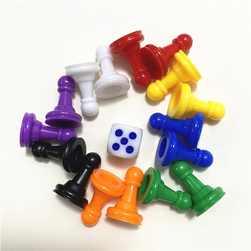 

1Set=16 Pieces 24*16mm Plastic Pawn Chesses +1 Piece 14mm Point Dice for Board Game Pieces Accessories Free Shipping