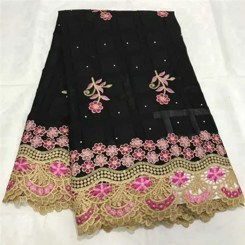 

2020 hot sales latest lace High quality African 100%cotton swiss lace with stones fabric for Party long Dresses Classic blue