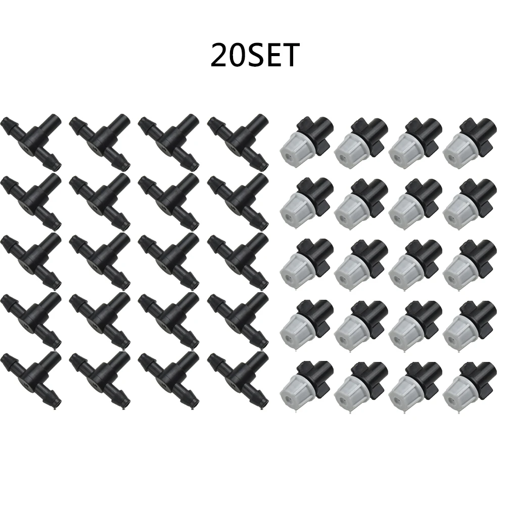 

20 Pcs Plastic Black And Grey Durable Spray Heads Atomizing Nozzle And Tee Joints Misting Watering Irrigation