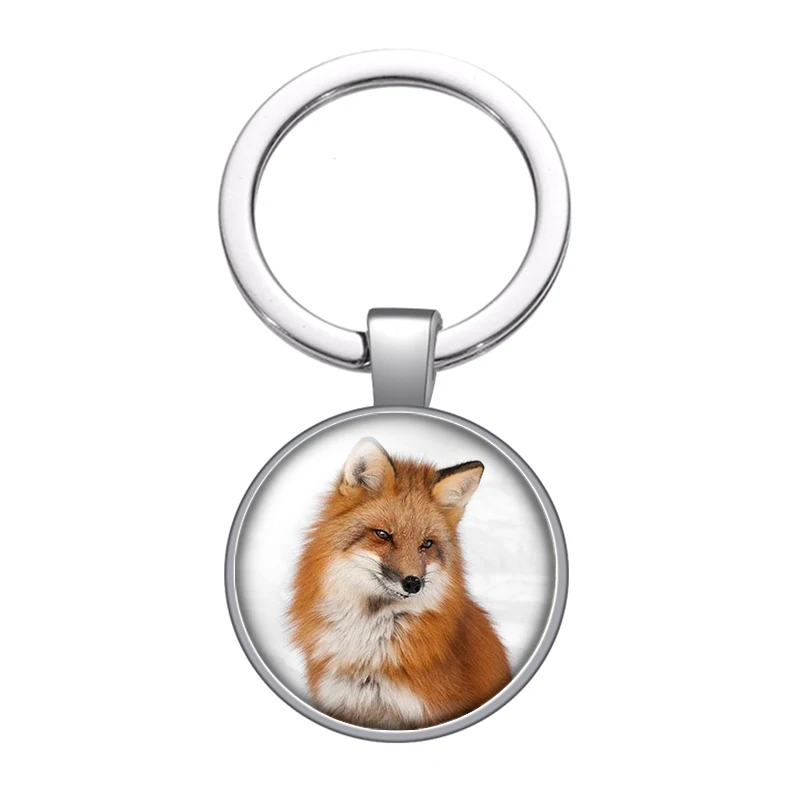 Fox animal cute clever glass cabochon keychain Bag Car key chain Ring Holder Charms silver color keychains for Men Women Gifts | Украшения