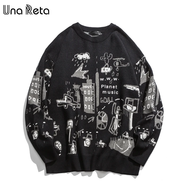Una Reta мужской свитер осенний модный принт мультфильм свитер Pull Homme Повседневный свободный винтажный пуловер свитер для мужчин