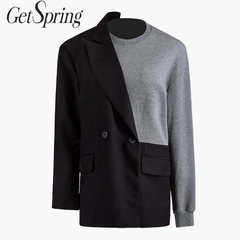 GetSpring женский двубортный блейзер с длинным рукавом асимметричный Женский пальто