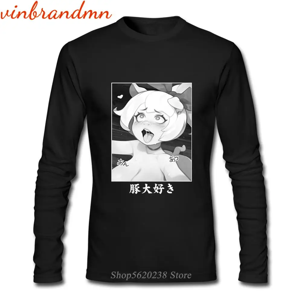 Футболка Топ Waifu материал Janpan Аниме печатная Мужская футболка Ahegao с длинными