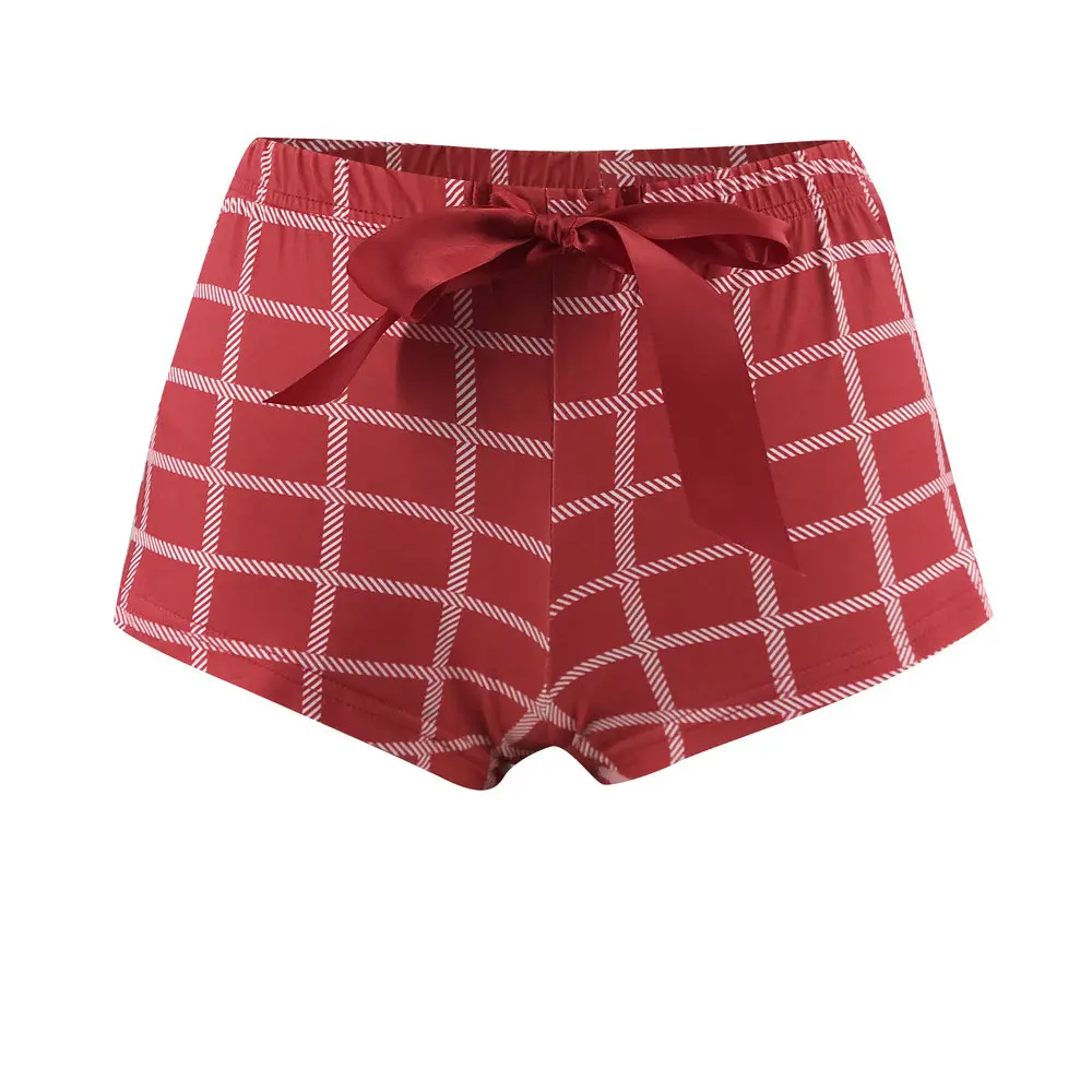 

Christmas Pajama Sleepwear Women Ladies Cute Fashion Deer Printed Home Clothes Set Sexy Crop Short Sleeve Top Bow Decor Shorts