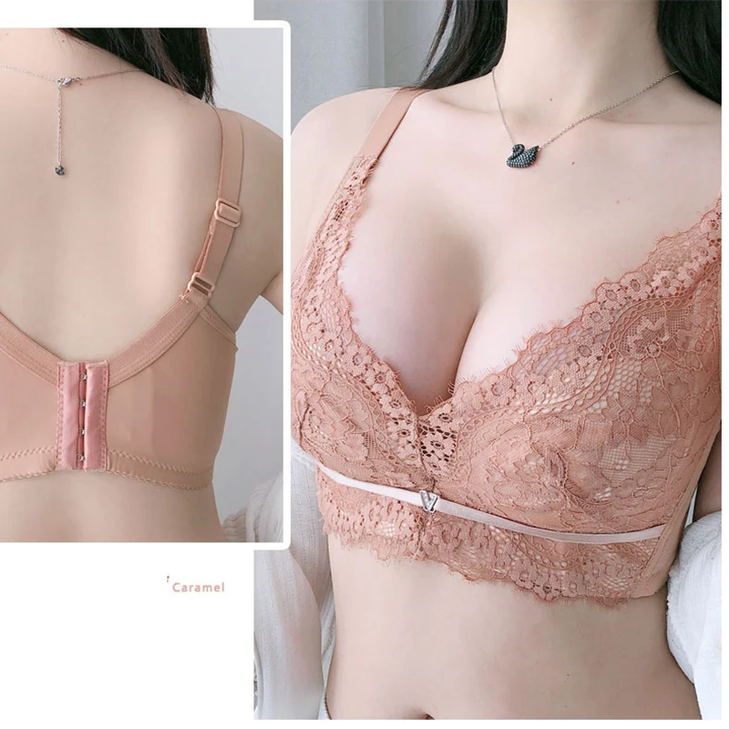 

Spring And Summer New Ultra-thin No Sponge No Steel Ring Bra Gathers Lace Sexy Large Size Underwear Female Big Chest Is Small
