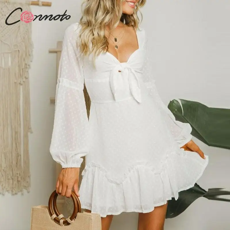 Conmoto элегантные женские белые короткие вечерние платья 2019 осенне зимние модные