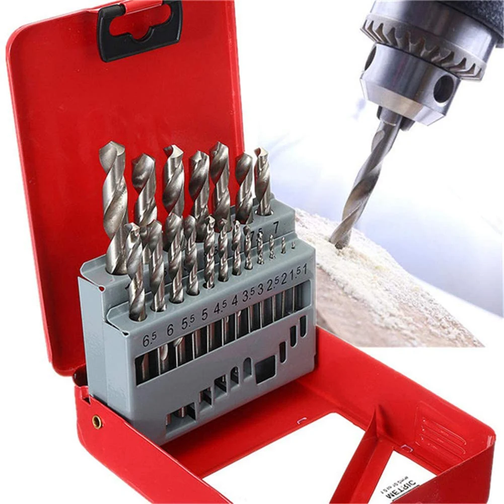 

Woodworking Metal with Box Twist Drill HSS Set With Wood Hole Drill Case 13pcs 1.5-6.5mm / 19pcs 1-10mm