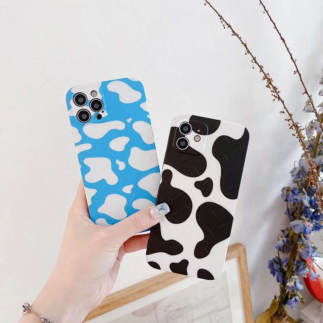 

Cow Pattern Square Phone Case for Iphone 12 Coque Anti-knock Camera Protect Cover for Iphone 11 11promax XR X 7P 8P 7 8 Fundas