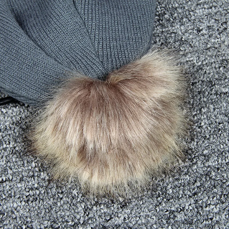 

Winter Brand Solid Child Faux Fur Pom Poms Hat Winter Hat For Girl 's Hat Knitted Beanies Cap Hat Thick Unisex Skullies Beanies