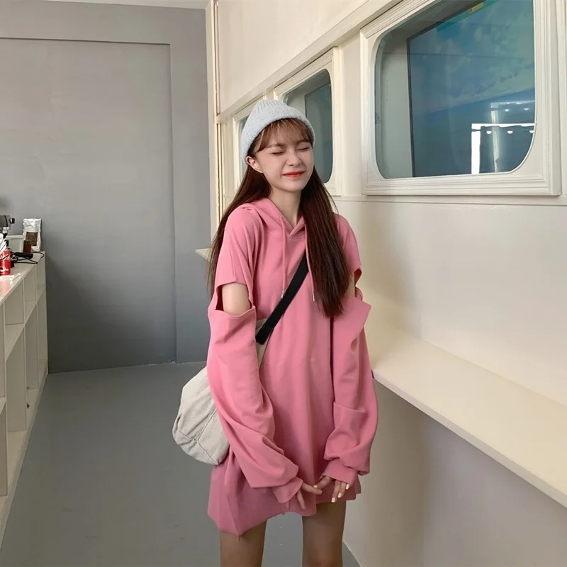 

Real Shot Cost-Effective! Women's Hooded Split Sweater with Holes