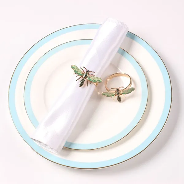 

12Pcs Dragonfly Napkin Buckle Napkin Ring Alloy Green Insect Dragonfly Drip Diamond Buckle Paper Towels Napkin Holder