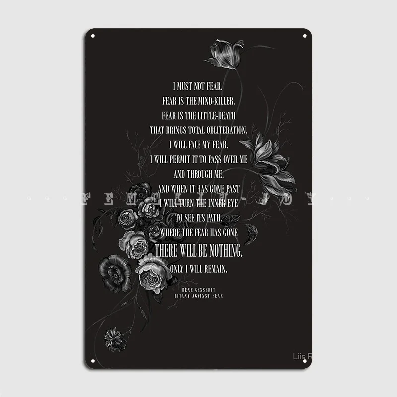 

Металлический знак Litany против страха, настенная пещера, кинотеатр, персонализированное украшение гаража, жестяные плакаты