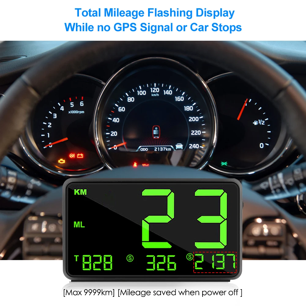 Car GPS Speedometer C60 HUD Display Automatic Record Mileage Large Screen Headup Overspeed Alarm Auto Electronics Speed | Автомобили и