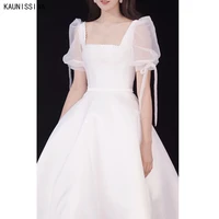 kaunissina princess wedding dresses satin vintage square collar wedding bride gown long beads a line white bridal marriage dress