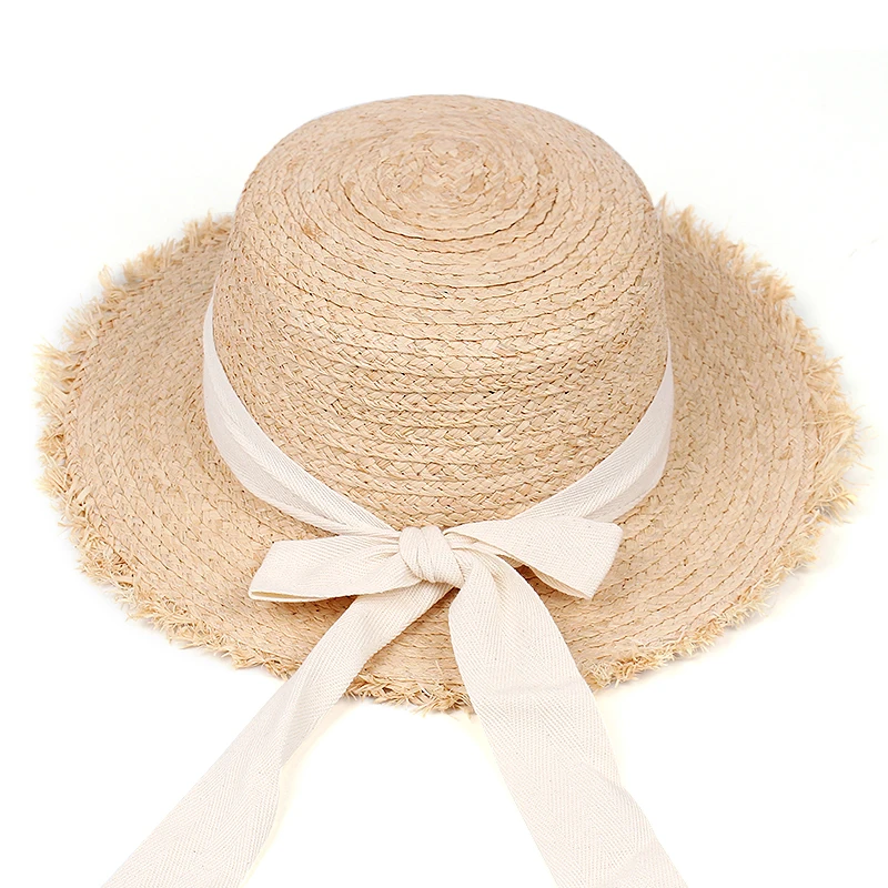 

Panama Hat Simple Summer Beach Hat Female Casual Lady Women flat brim Bowknot Straw Cap Girls Sun Hat Chapeu Feminino